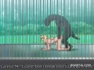 Cycate anime pani cipa przybity ciężko przez potwór w the zoo